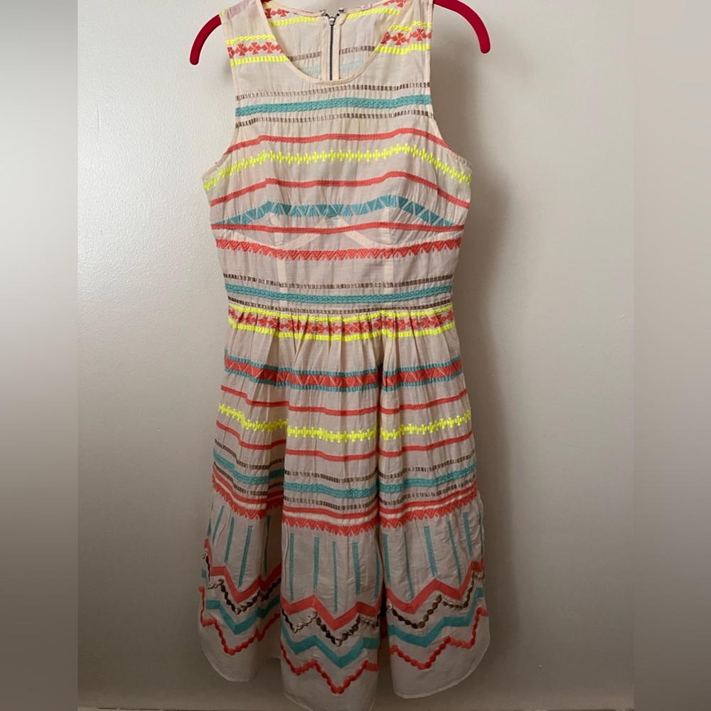 Tracy Reese Embroidered Ribbon Fit and Flare Sleeveless Cotton Dress Size 4
